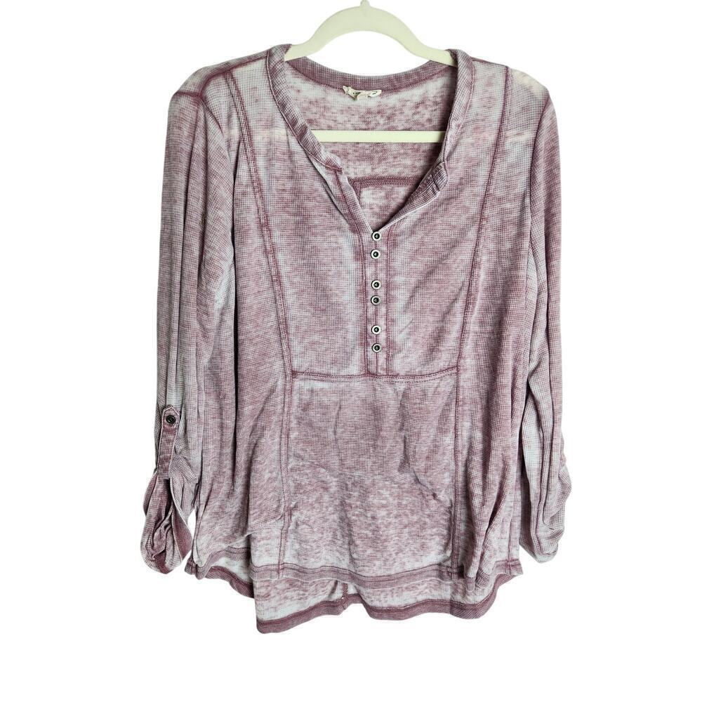 Jane & Delancey Waffle knit burnout Henley top womens XL Y2K Grunge Festival